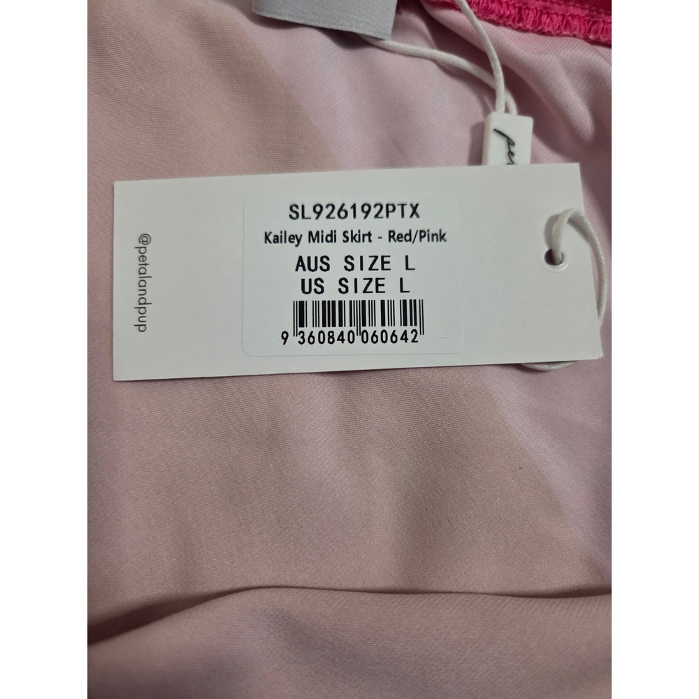 Petal & Pup Kailey Midi Skirt Red Pink Striped Satin High Waist Size L NWT - Picture 8 of 12